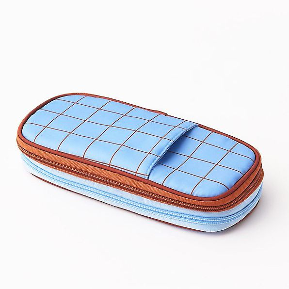 Blue Grid Expandable Pencil Case - Image 3