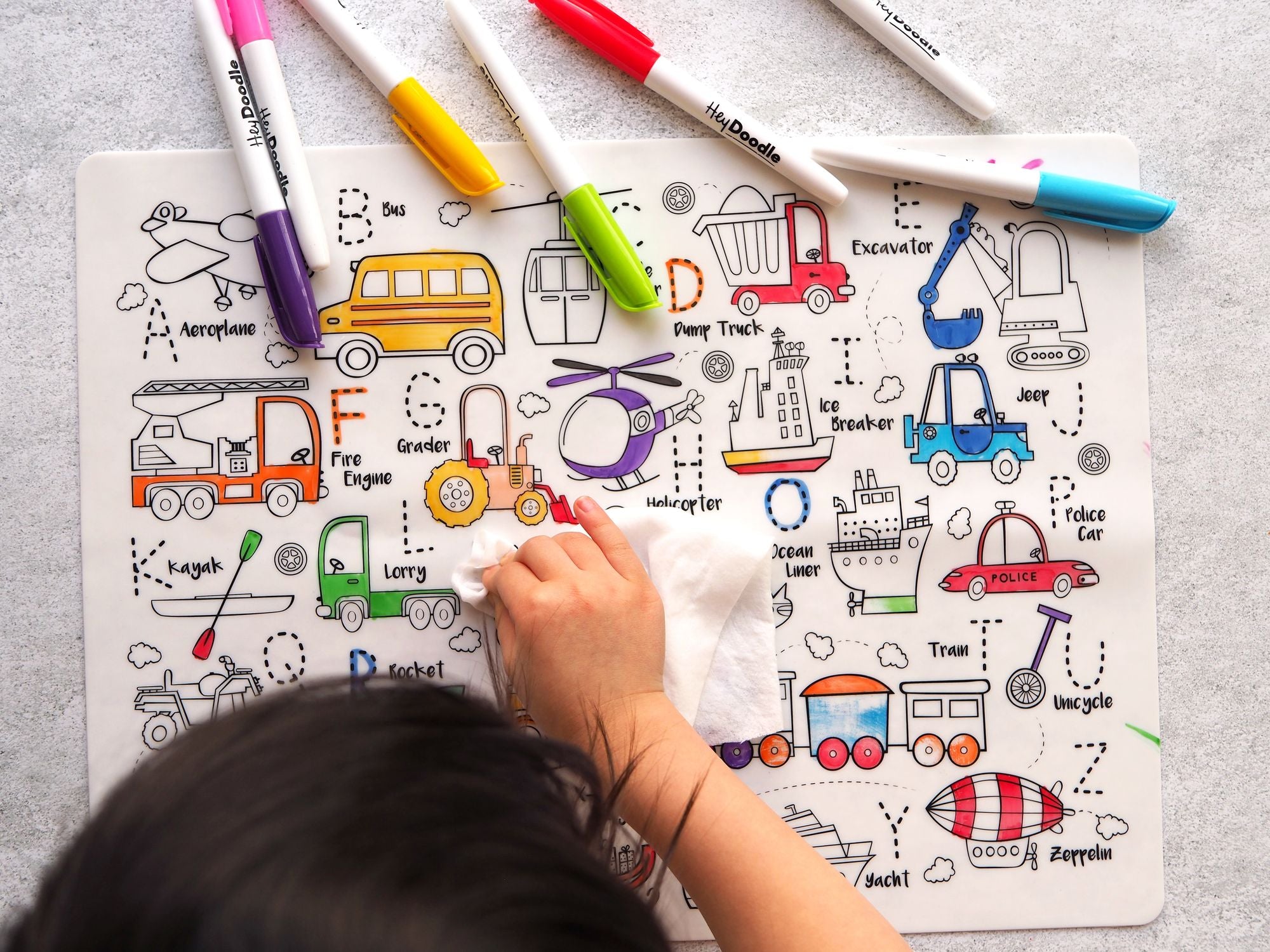 Toot Toot Honk Reusable Silicone Colouring Placemat by HeyDoodle - Image 3