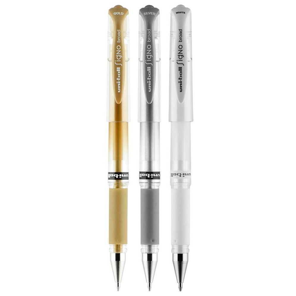 uniball Signo Gel Impact Pens. Bold Point (1.0mm). Assorted Metallic. 3 Pack (Gold. Silver. White) - Image 9