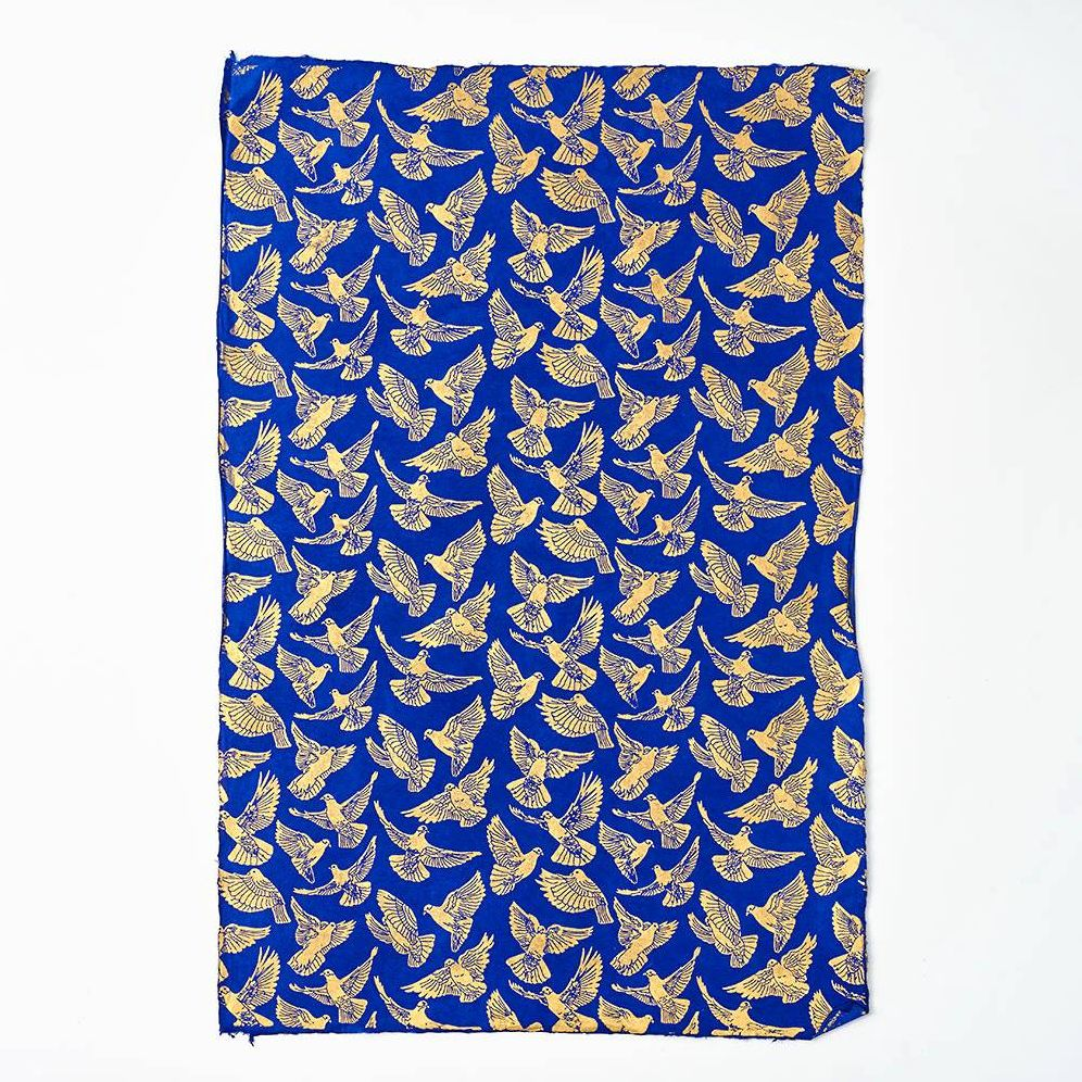 Gold Birds On Sapphire Handmade Paper - Image 2