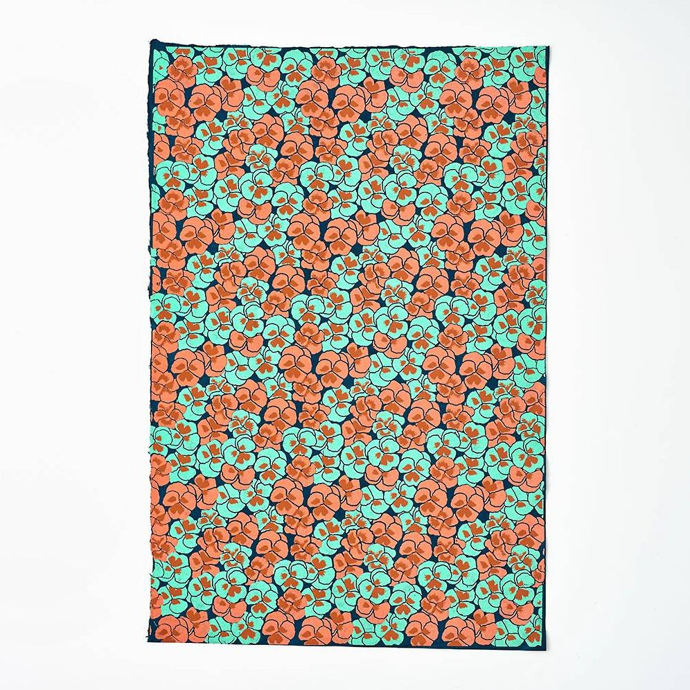 Tangerine Pansies on Dark Teal Handmade Paper - Image 2
