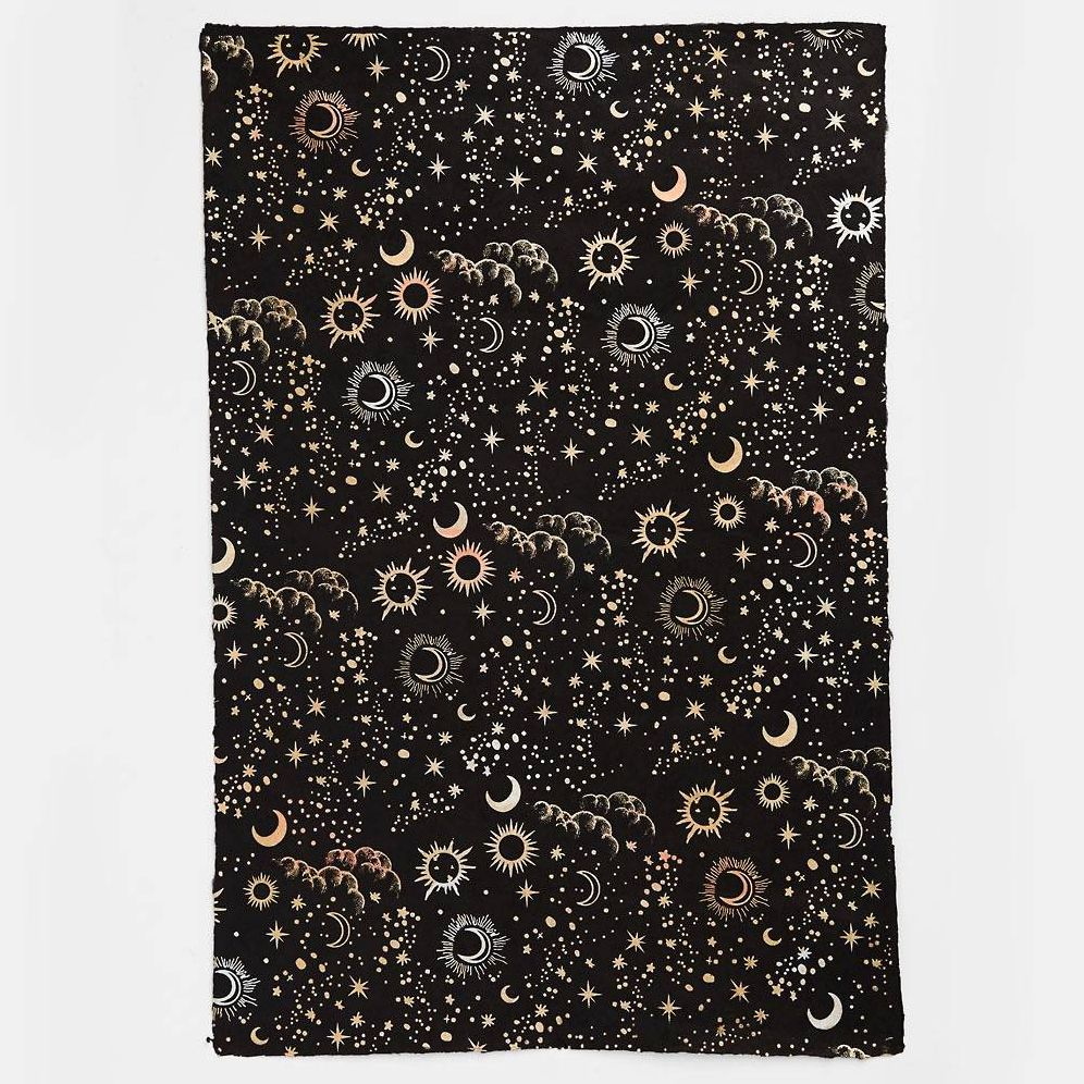 Gold Sun Moon and Star on Black Handmade Paper - Image 2
