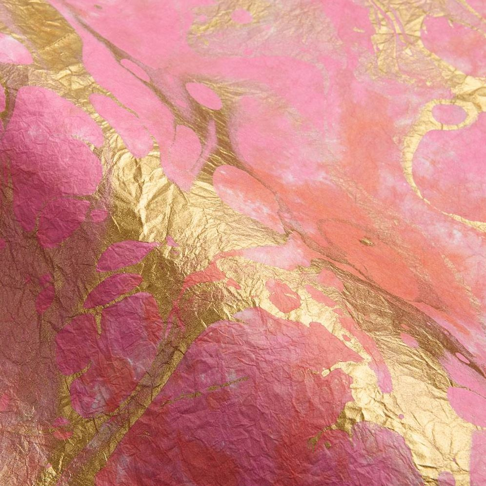 Hot Pink with Gold Marbling Handmade Paper - Image 2