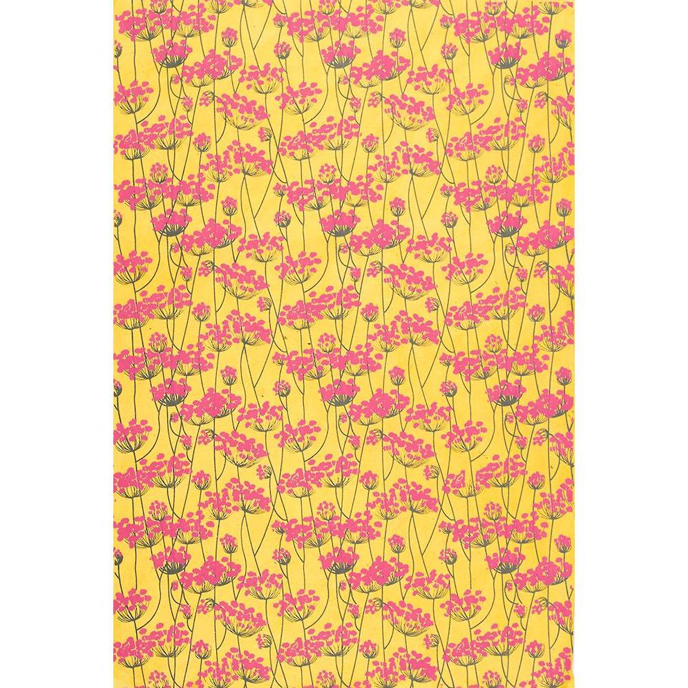 Bright Pink Floral on Yellow Handmade Paper - Image 2