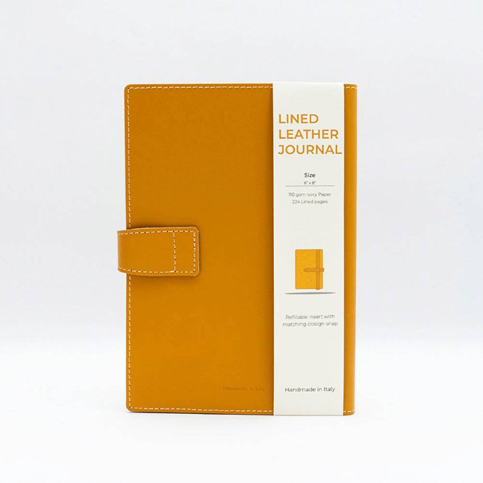 Yellow Leather Journal with Leather Flap Closure and Lined pages - Image 9
