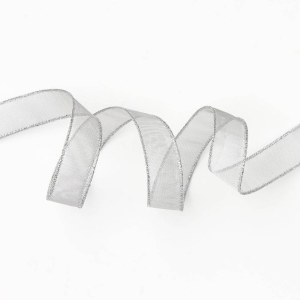 Silver Organdy Wired Ribbon 1 10 YD