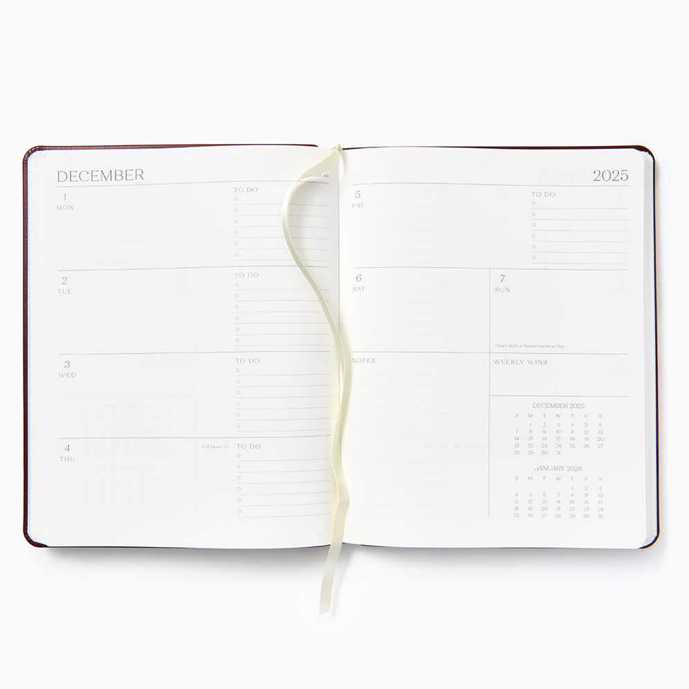 2025-2026 Paper Source Maroon Leather 18-Month Weekly Desk Planner - Image 2