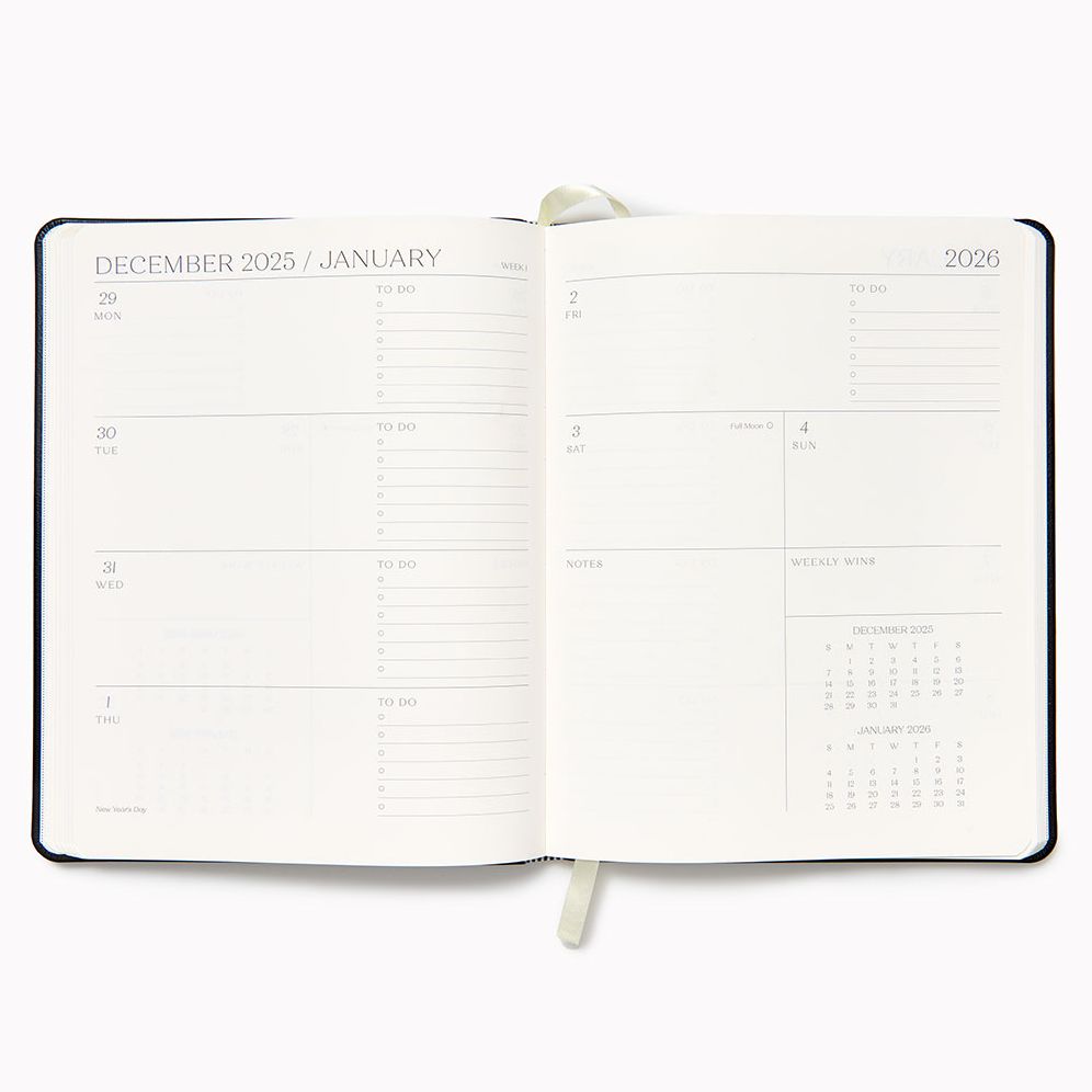 2025-2026 Paper Source Black Leather 18-Month Weekly Desk Planner - Image 3