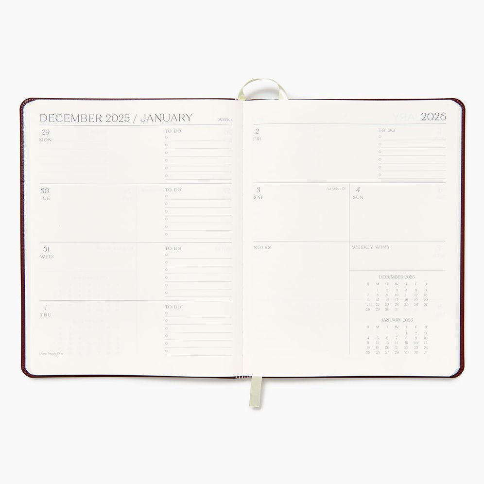 2025-2026 Paper Source Maroon Leather 18-Month Weekly Desk Planner - Image 4