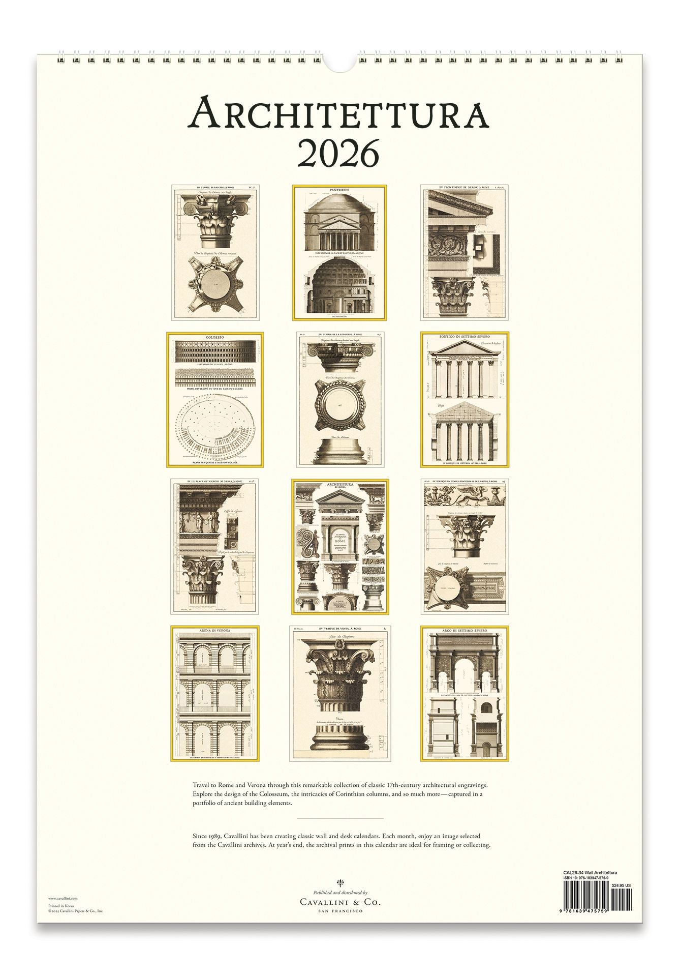 2026 Cavallini Architecttura Wall Calendar - Image 3