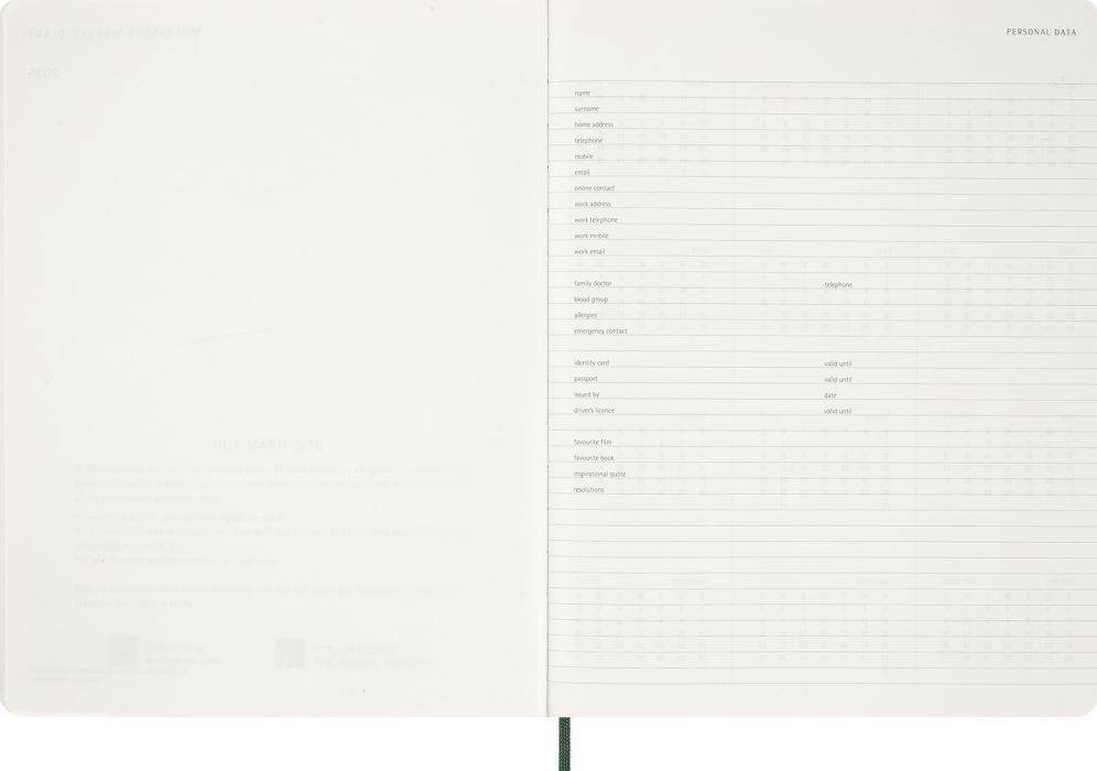 2026 Moleskine Myrtle Green 15-Month XXL Essential Soft Cover Weekly Vertical Planner - Image 4