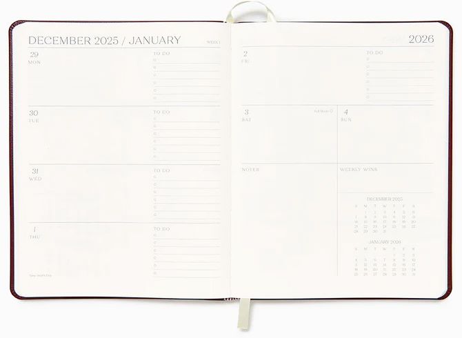 2025-2026 Paper Source Maroon Leather 18-Month Weekly Desk Planner - Image 8