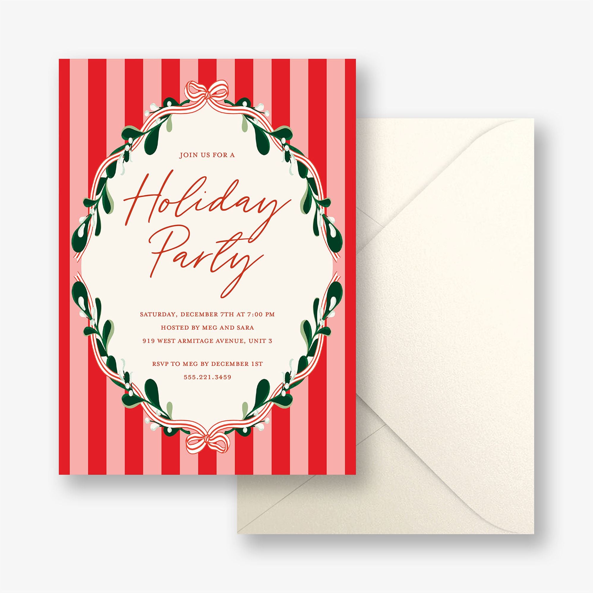 Holly and Stripes Party Invitation - Image 3