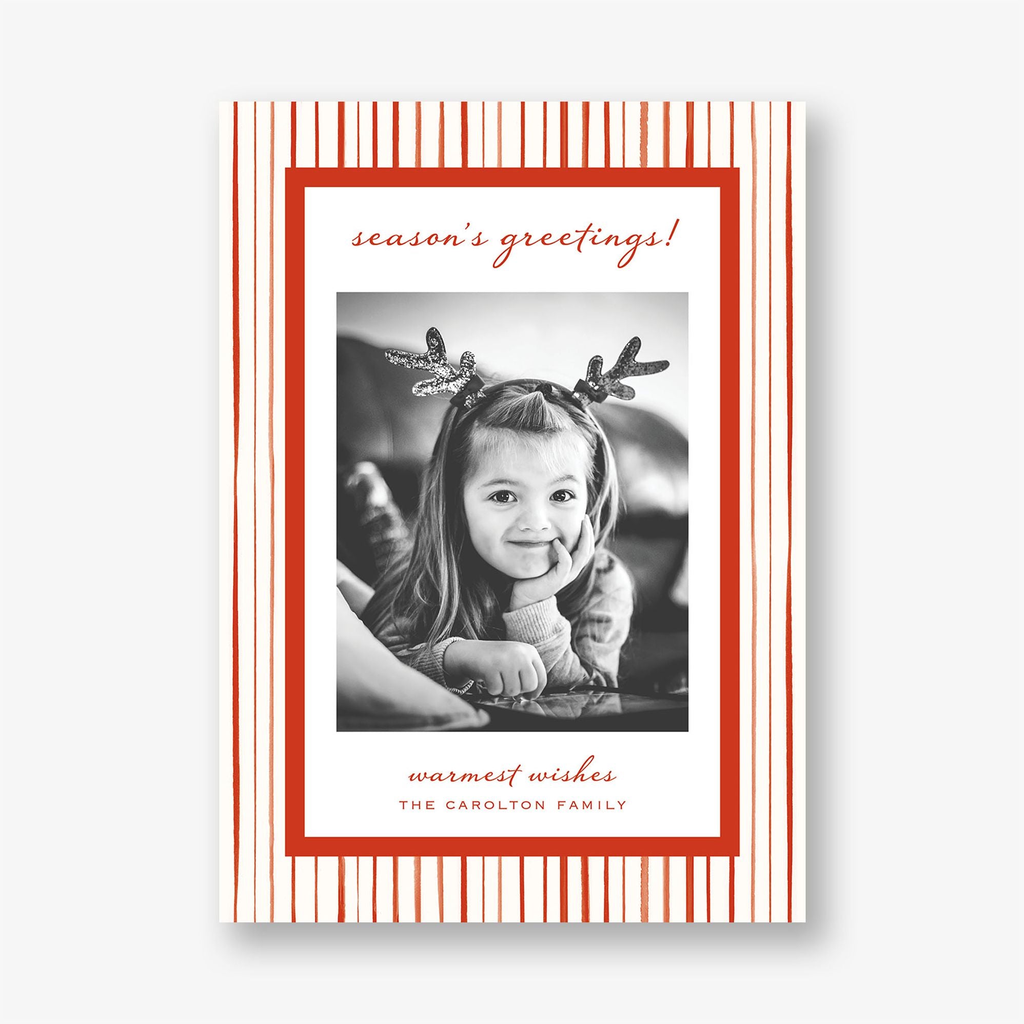 Watercolor Stripe Border Holiday Photo Card - Image 5
